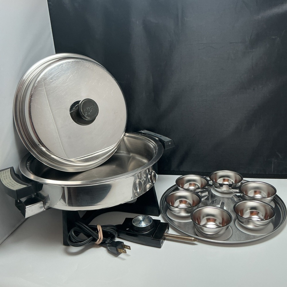 Vtg Lifetime Liquid Core Electric Skillet 900W Lid Probe Egg Poacher Tested